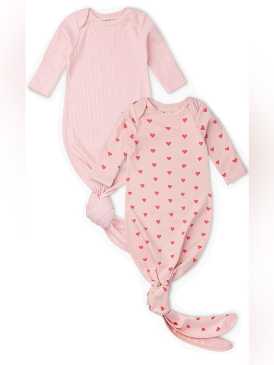 monica + andy Other - Newborn Pink Heart & Solid Knot Gown Set